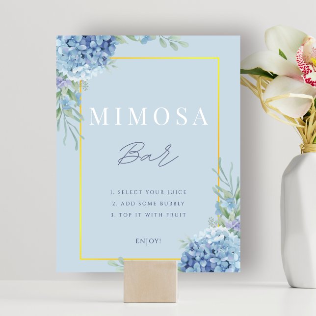 Dusty Blue Floral Hydrangea Mimosa Bar Shower Poster (Dusty Blue Floral Hydrangea Mimosa Bar Shower Poster)