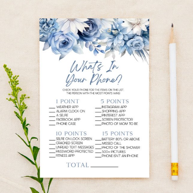 Dusty Blue Floral In Your Phone Baby Shower Game (Creator Uploaded)