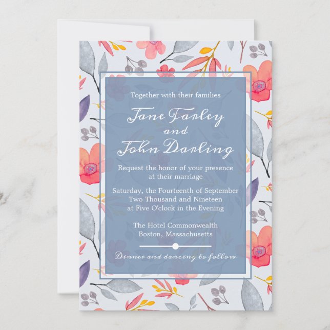 Dusty Blue Floral Invitation (Front)