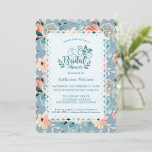 Dusty Blue Floral Lace Decorative Calligraphy Invitation