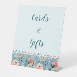 Dusty Blue Floral Lace Decorative Calligraphy Pedestal Sign
