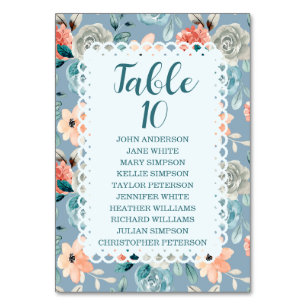 Dusty Blue Floral Lace Decorative Calligraphy Table Number