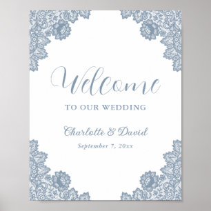 Dusty Blue Floral Lace Wedding Welcome Sign