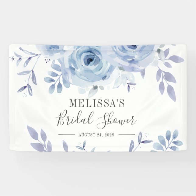 Dusty Blue Floral Lilac Bridal Shower Banner (Horizontal)