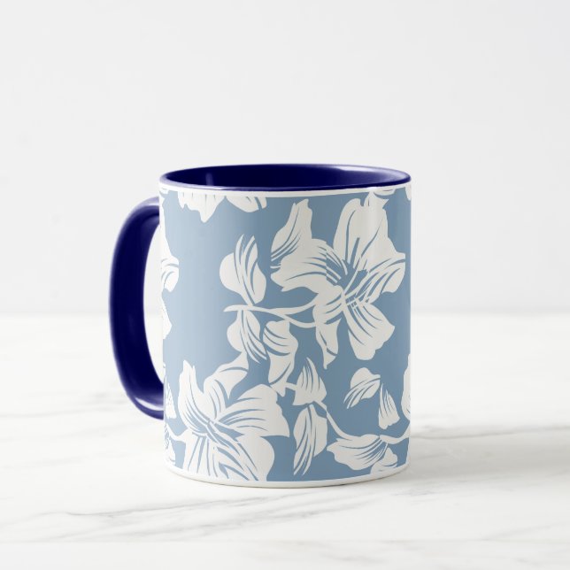Dusty Blue Floral Line Art Ceramic Coffee Mug (Front Left)