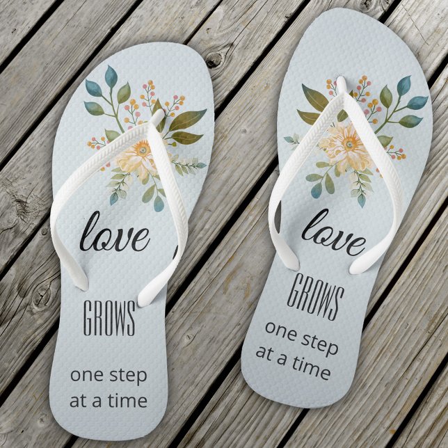 Dusty Blue Floral Love Bridal Flip Flops (Creator Uploaded)