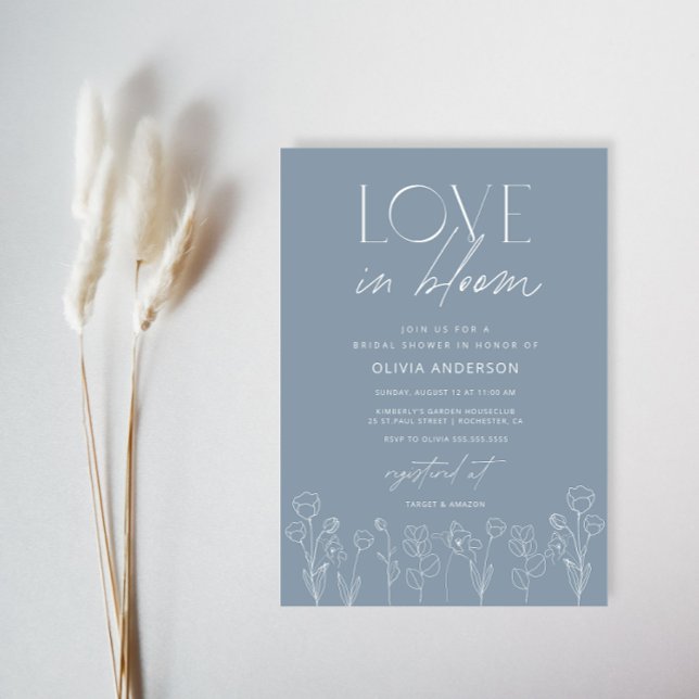 Dusty Blue Floral Love in Bloom Bridal Shower Invitation (Creator Uploaded)