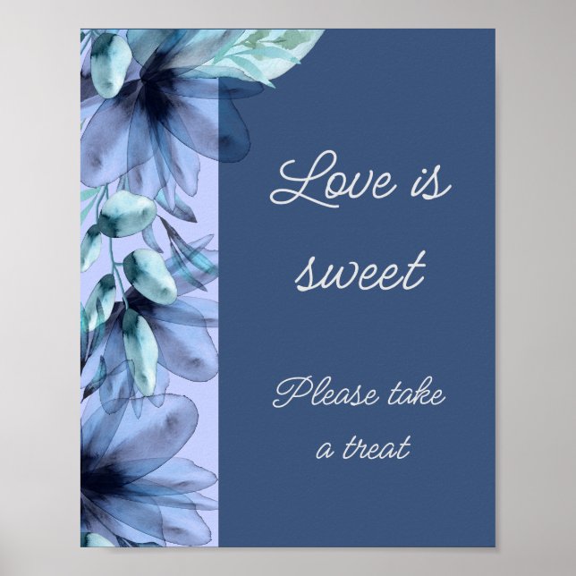  Dusty-blue floral love is sweet bridal shower  Poster (Front)