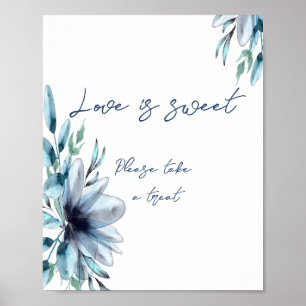 Dusty-blue floral love is sweet bridal shower Poster