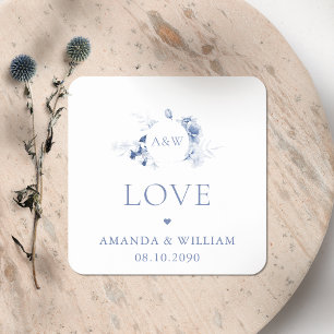 Dusty Blue Floral Love Wedding Sticker with Names