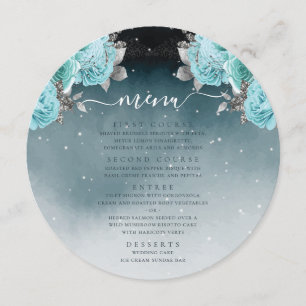 Dusty Blue Floral Luxury Wedding Menu