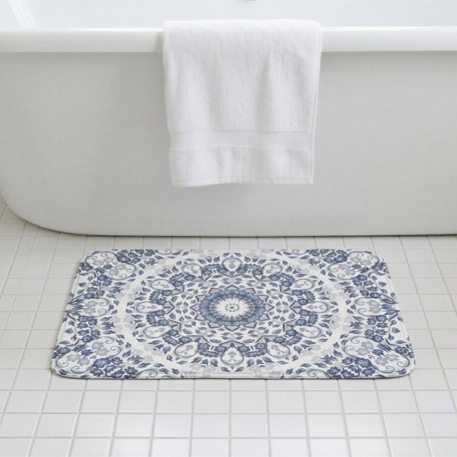 Dusty Blue Floral Mandala Bath Mat (Creator Uploaded)