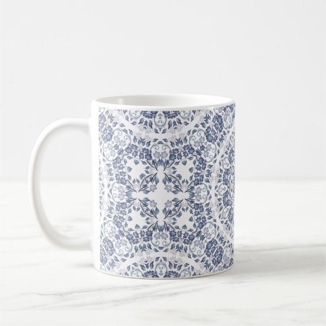 Dusty Blue Floral Mandala  Coffee Mug (Left)