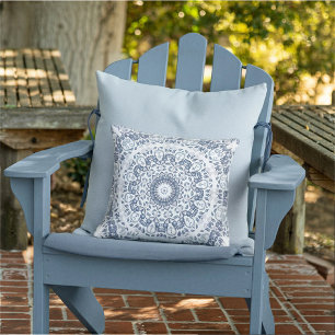Dusty Blue Floral Mandala Cushion