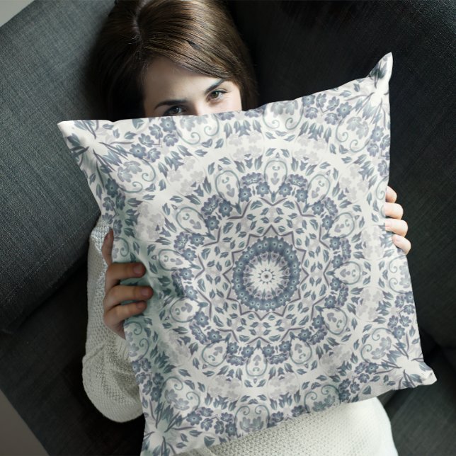 Dusty Blue Floral Mandala Cushion (Creator Uploaded)