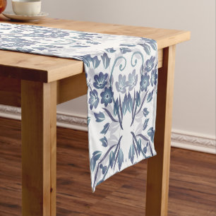 Dusty Blue Floral Mandala  Short Table Runner