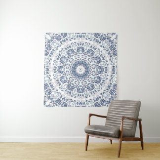 Dusty Blue Floral Mandala Tapestry