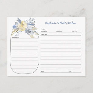 Dusty Blue Floral Mason Jar Recipe Cards