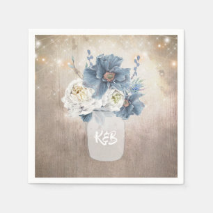 Dusty Blue Floral Mason Jar Rustic Country Napkin