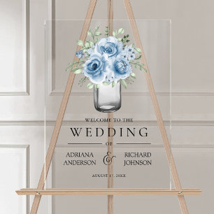 Dusty Blue Floral Mason Jar Wedding Welcome Acrylic Sign