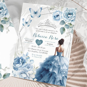 Dusty Blue Floral Mexican Princess Quinceañera Invitation