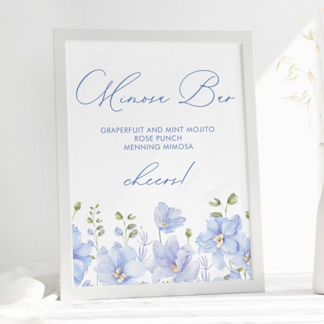 Dusty Blue Floral Mimosa Bar Bridal Shower Poster (Creator Uploaded)