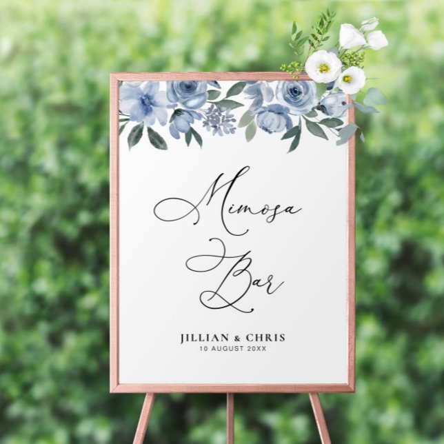 dusty blue floral mimosa bar sign (Creator Uploaded)
