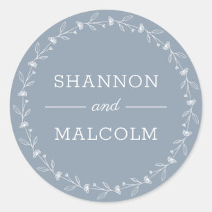 Dusty Blue Floral Minimalist Wedding Envelope Seal