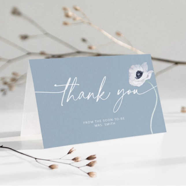 Dusty blue floral minimalist wedding thank you card (Creator Uploaded)