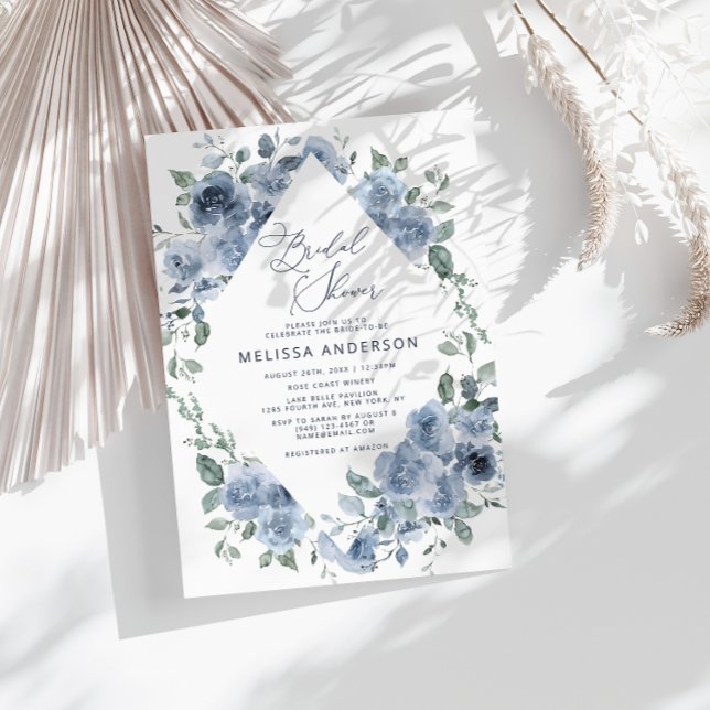 Dusty Blue Floral Modern Bridal Shower Invitation (Creator Uploaded)