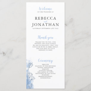 Dusty Blue Floral Modern Wedding Program Card