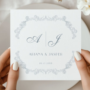 Dusty Blue Floral Monogram Design Napkin