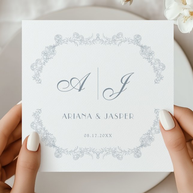 Dusty Blue Floral Monogram Design Napkin (Creator Uploaded)
