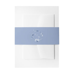 Dusty Blue Floral Monogram Wedding Belly Band Invitation Belly Band