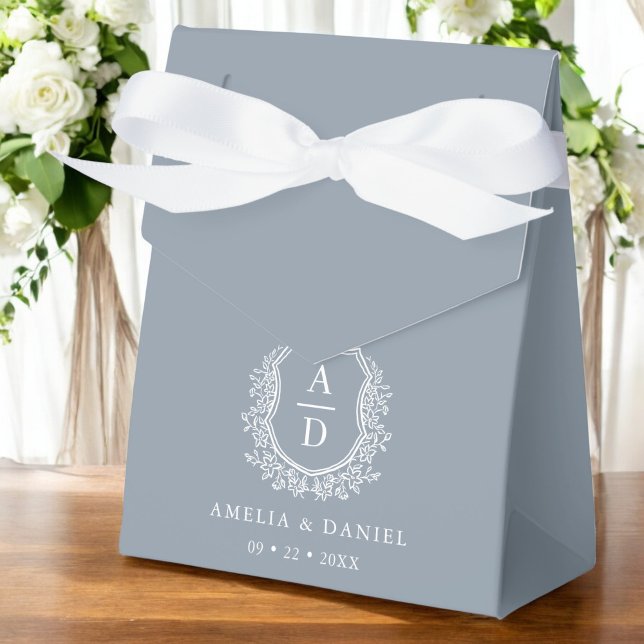Dusty Blue Floral Monogram Wedding Crest Modern Favour Box (Creator Uploaded)