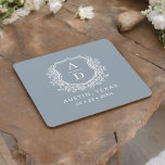 Dusty Blue Floral Monogram Wedding Crest Modern Square Paper Coaster<br><div class="desc">Add an elegant touch to your celebration with the Modern Monogram Wedding Crest Square Paper Coaster. Featuring a sophisticated monogram crest design, these coasters are perfect for weddings, engagement parties, or bridal showers. The stylish square shape and high-quality, absorbent paper protect surfaces while enhancing your decor. Personalise with your initials...</div>