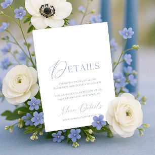 Dusty Blue Floral Monogram Wedding Details Card 