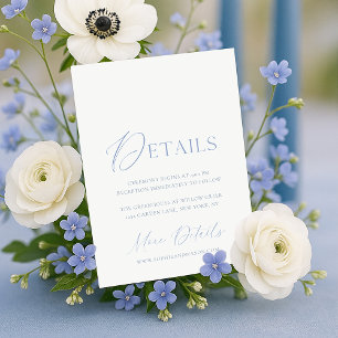 Dusty Blue Floral Monogram Wedding Details Card