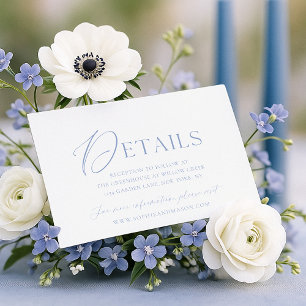 Dusty Blue Floral Monogram Wedding Details Card 