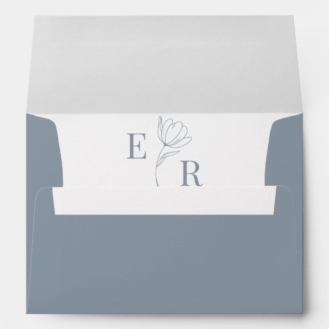 Dusty Blue Floral Monogram Wedding Envelope (Back (Bottom))