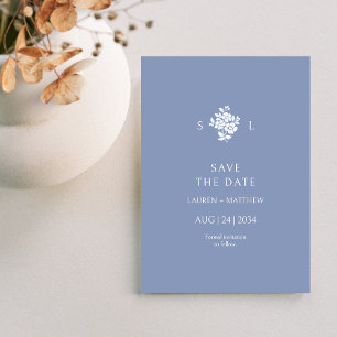 Dusty Blue Floral Monogram Wedding Flat Save The Date