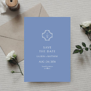 Dusty Blue Floral Monogram Wedding Flat Save The Date
