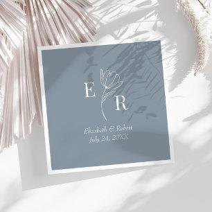 Dusty Blue Floral Monogram Wedding Napkin
