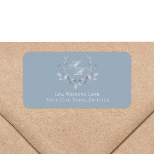 Dusty Blue Floral Monogram Wedding Return Label