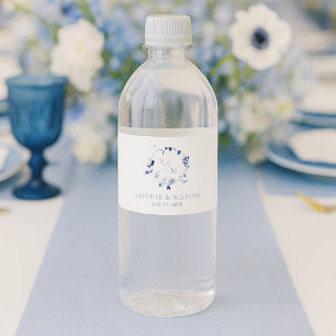 Dusty Blue Floral Monogram Wedding Water Bottle Label