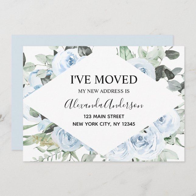 Dusty Blue Floral Moving Announcement (Front/Back)
