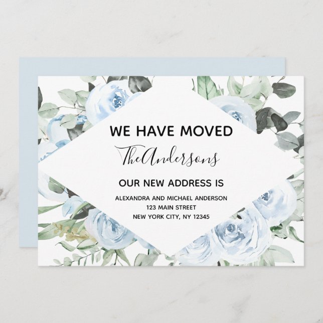 Dusty Blue Floral Moving Announcement (Front/Back)