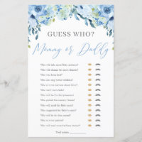 Dusty Blue Floral Mummy or Daddy Baby Shower Game