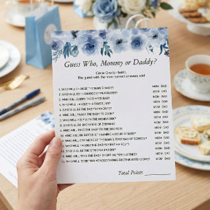 Dusty Blue Floral Mummy or Daddy Baby Shower Game  Flyer