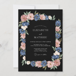 Dusty Blue Floral Painterly Wedding Invitation
